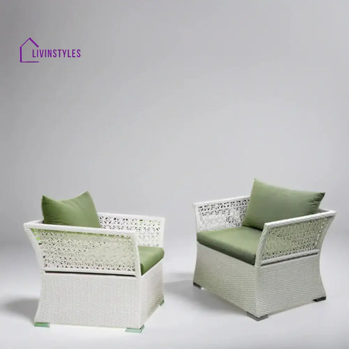 Adara Outdoor Sofa Set 2 Seater 2 Single seater and 1 Center Table (White + Green) - Sofa Sets