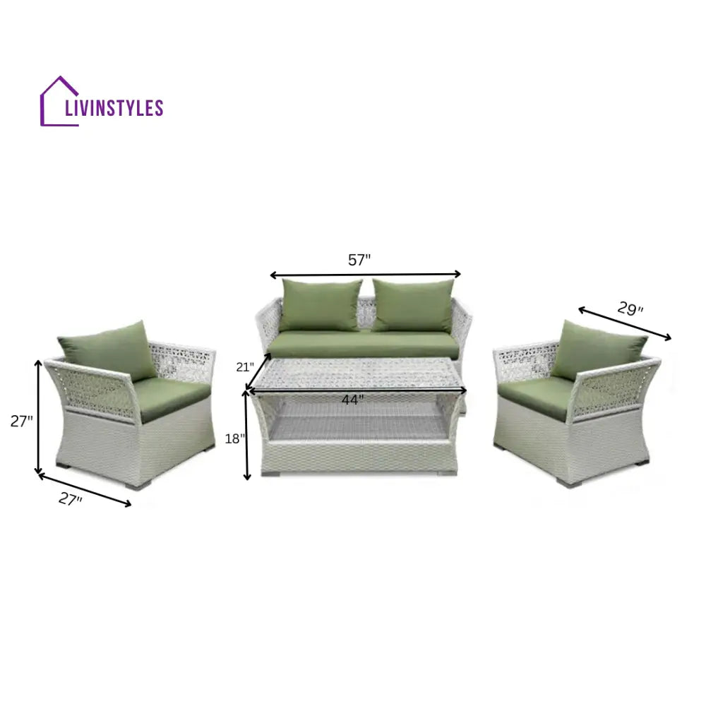 Adara Outdoor Sofa Set 2 Seater 2 Single seater and 1 Center Table (White + Green) - Sofa Sets