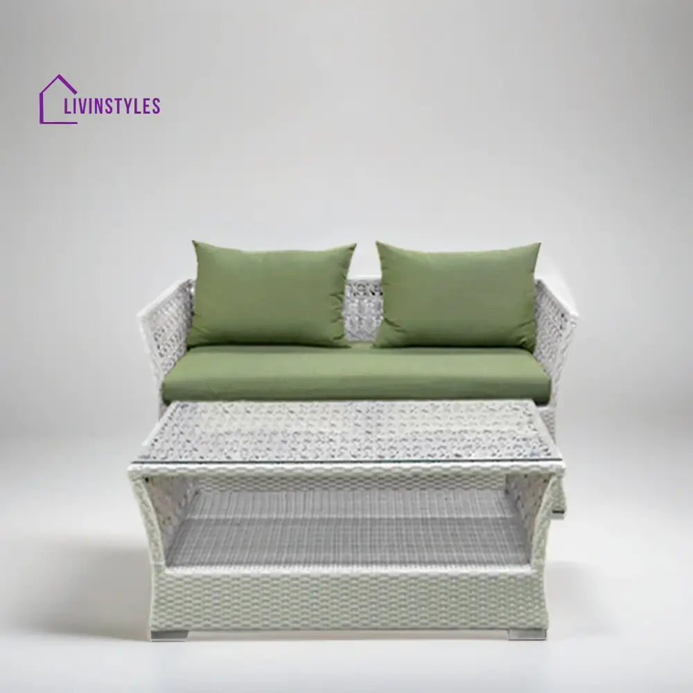 Adara Outdoor Sofa Set 2 Seater 2 Single seater and 1 Center Table (White + Green) - Sofa Sets