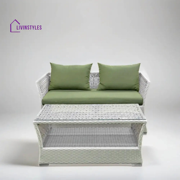 Adara Outdoor Sofa Set 2 Seater 2 Single seater and 1 Center Table (White + Green) - Sofa Sets