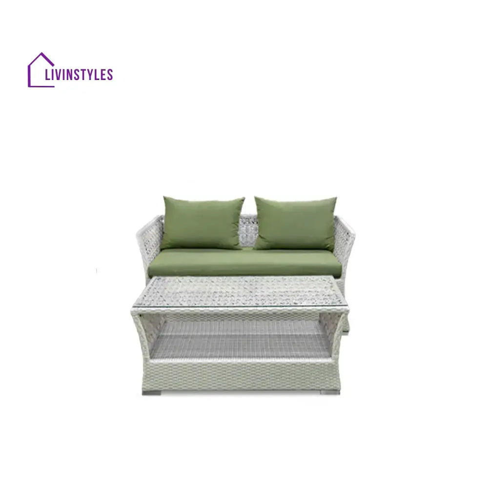 Adara Outdoor Sofa Set 2 Seater 2 Single seater and 1 Center Table (White + Green) - Sofa Sets
