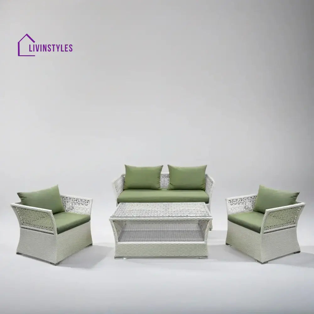 Adara Outdoor Sofa Set 2 Seater 2 Single seater and 1 Center Table (White + Green) - Sofa Sets