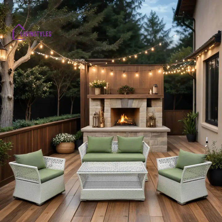 Adara Outdoor Sofa Set 2 Seater 2 Single seater and 1 Center Table (White + Green) - Sofa Sets