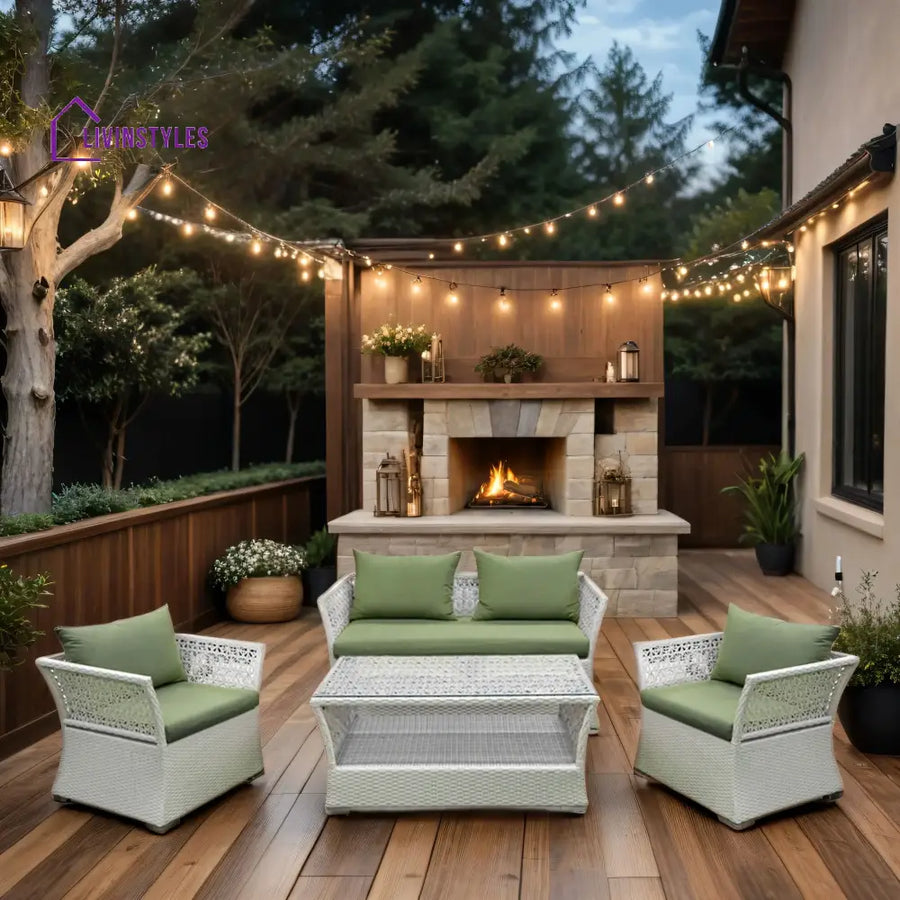 Adara Outdoor Sofa Set 2 Seater 2 Single seater and 1 Center Table (White + Green) - Sofa Sets