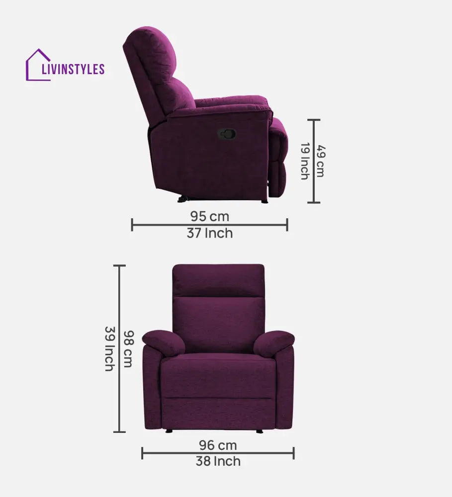 Abby Fabric 1 Seater Manual Recliner In Greek Purple Colour Recliner
