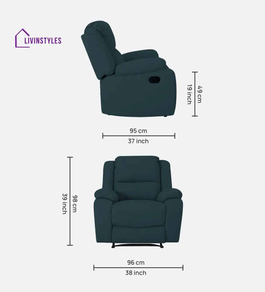 Adley Fabric 1 Seater Manual Recliner In Harbour Blue Colour Recliner