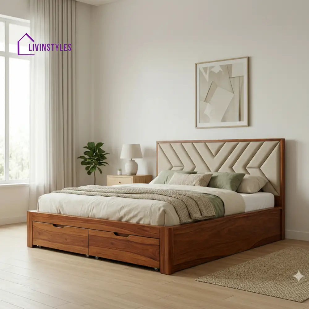 Addison Premium Sheesham Wood Bed with Fabric Headboard