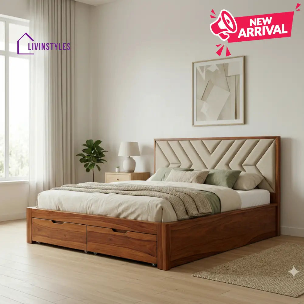 Addison Premium Sheesham Wood Bed with Fabric Headboard