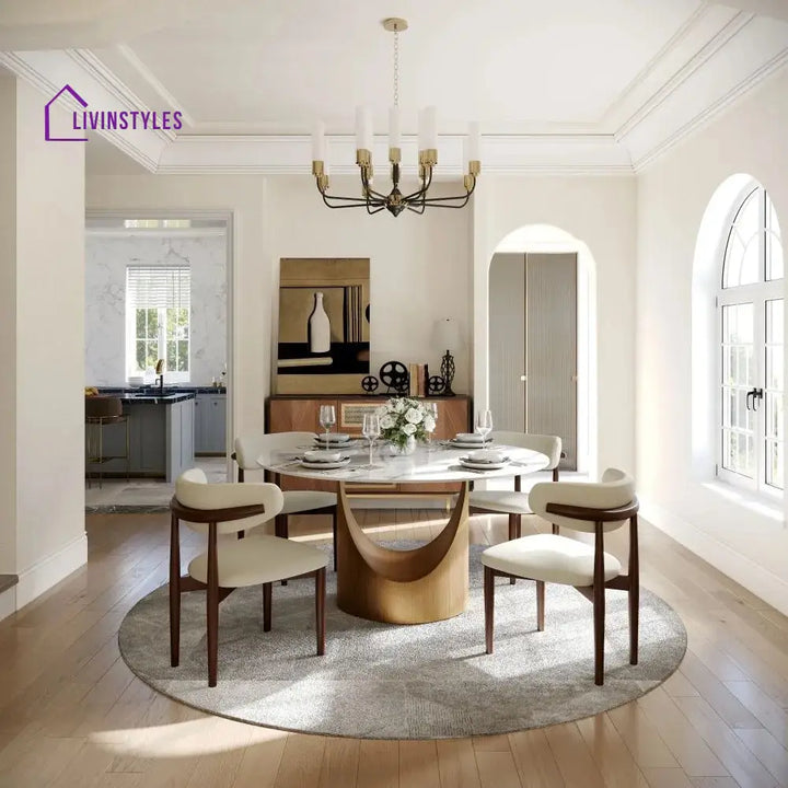 Addison Stainless Steel Dining Table Set with Marble Top | 4 Seater Dining Table Set