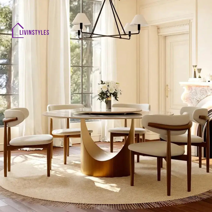 Addison Stainless Steel Dining Table Set with Marble Top | 4 Seater Dining Table Set