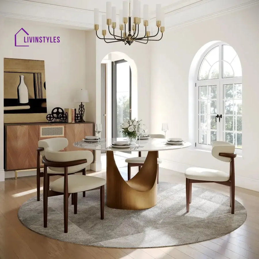 Addison Stainless Steel Dining Table Set with Marble Top | 4 Seater Dining Table Set