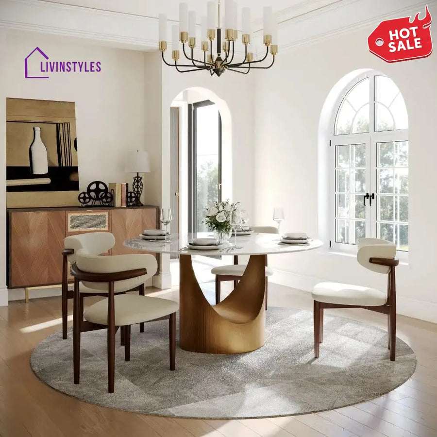 Addison Stainless Steel Dining Table Set with Marble Top | 4 Seater Dining Table Set