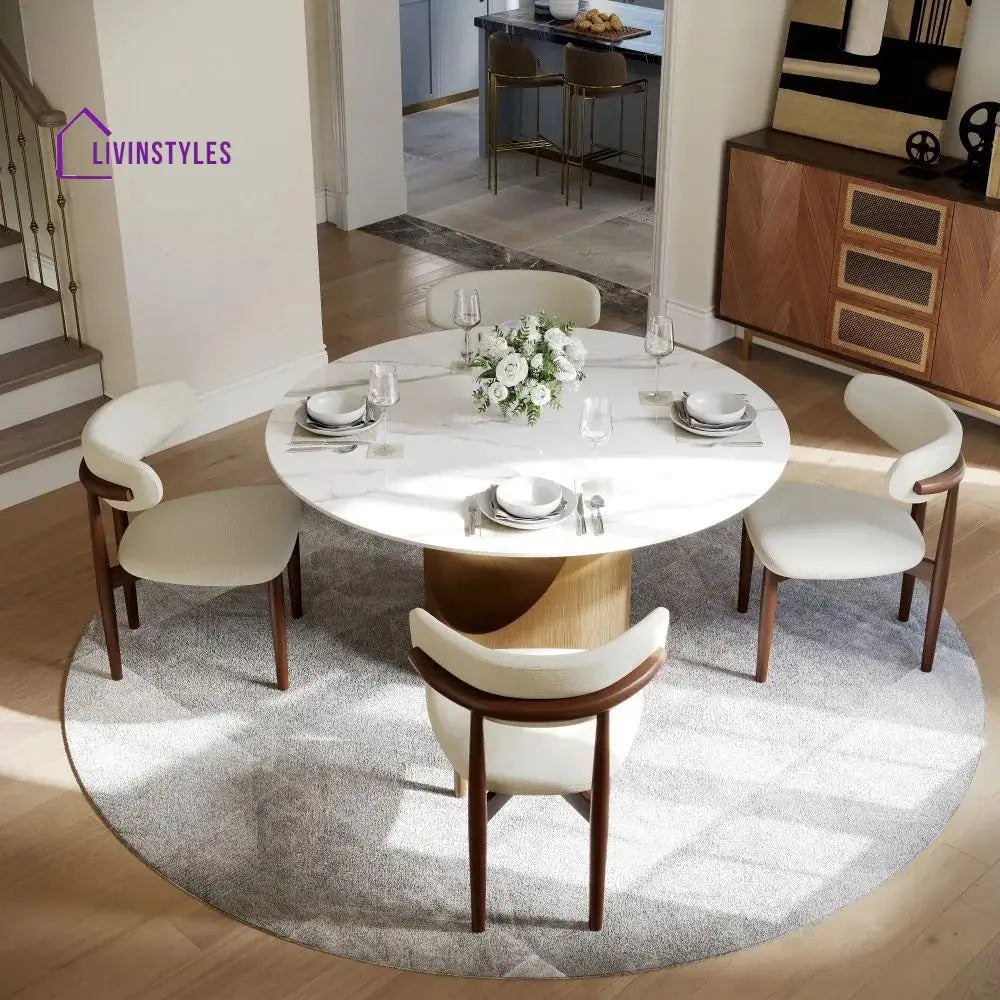 Addison Stainless Steel Dining Table Set with Marble Top | 4 Seater Dining Table Set