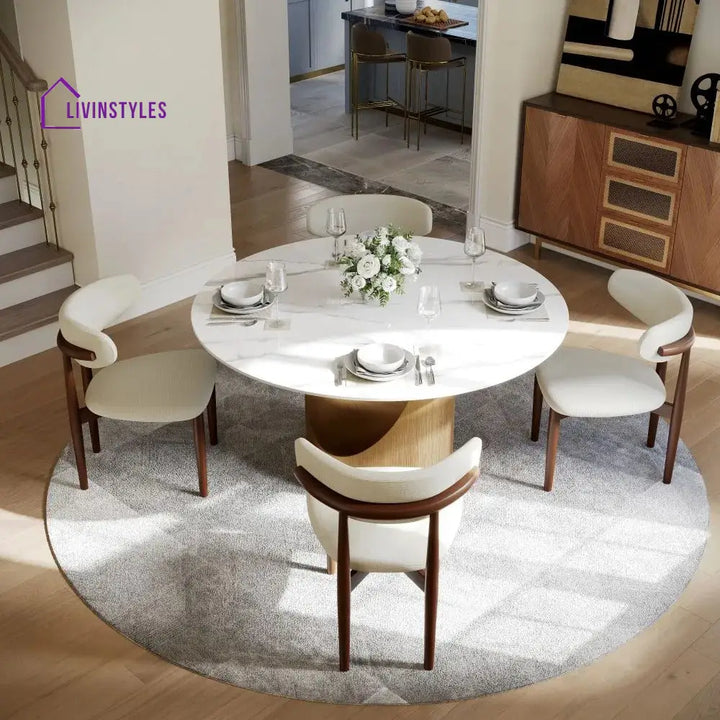 Addison Stainless Steel Dining Table Set with Marble Top | 4 Seater Dining Table Set