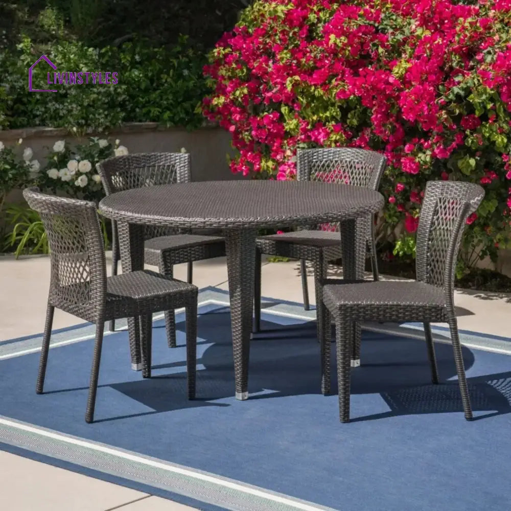 Adeela Outdoor All-Weather Resistant Rattan Wicker 5-Piece Dining Set - Dining Set