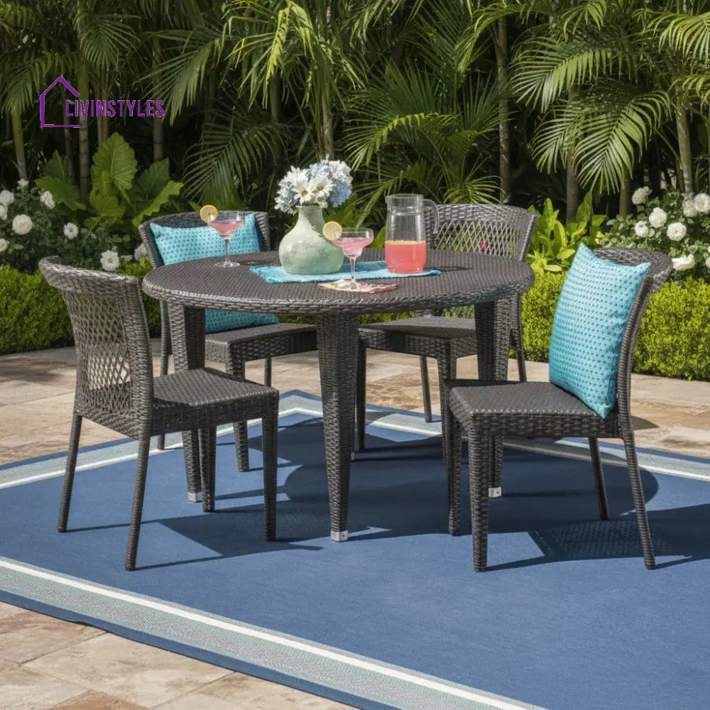 Adeela Outdoor All-Weather Resistant Rattan Wicker 5-Piece Dining Set - Dining Set