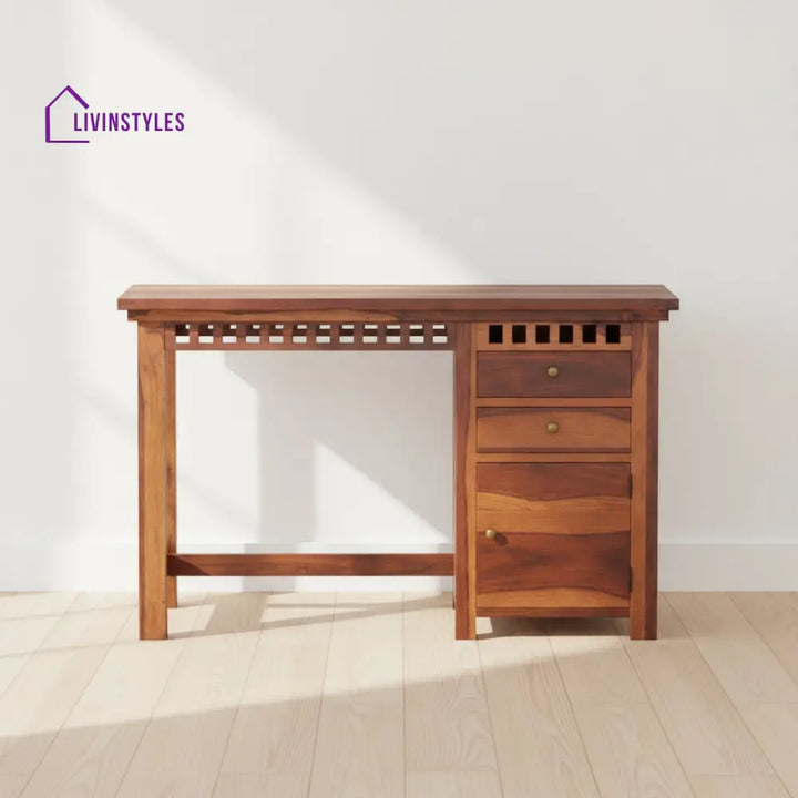 Adela Sheesham Wood study with drawer and storage Honey