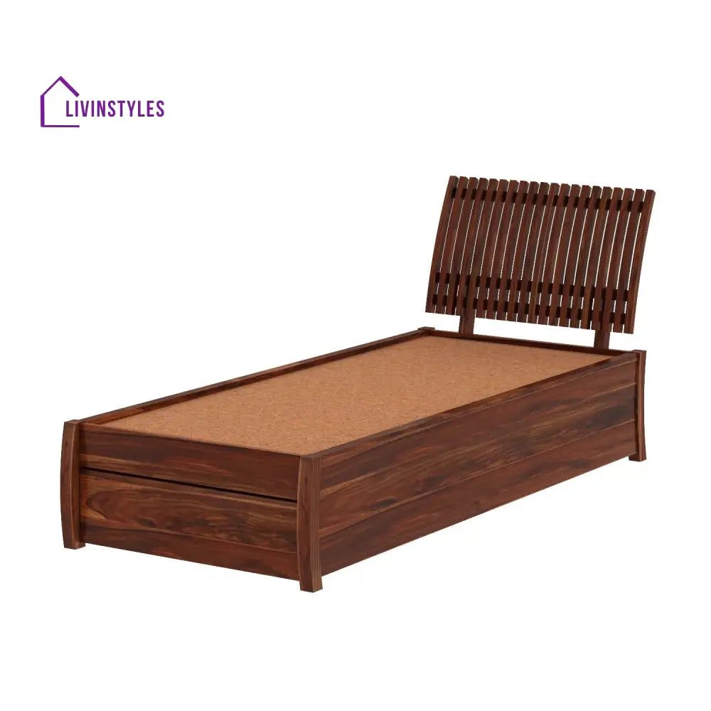 Adela Solid Sheesham Wood Single Bed With Drawer Storage (Natural Finish) Bed