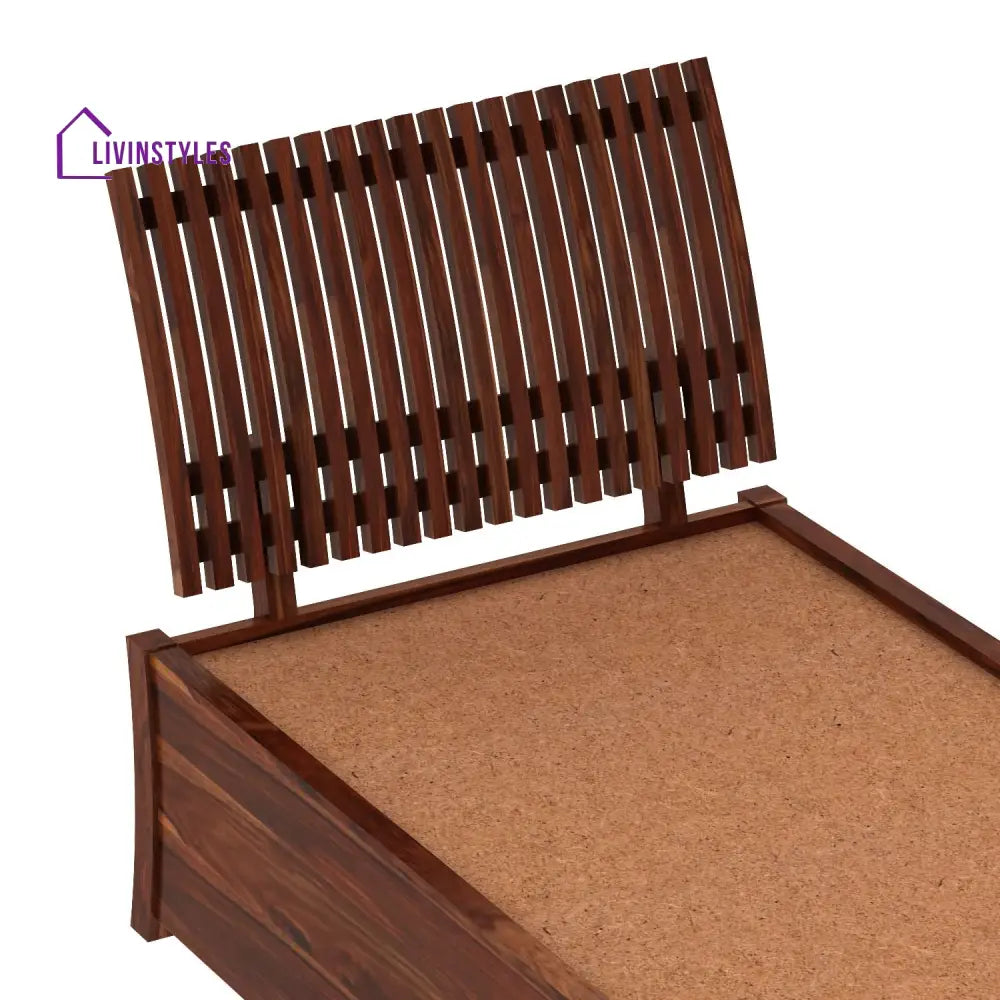 Adela Solid Sheesham Wood Single Bed With Drawer Storage (Natural Finish) Bed