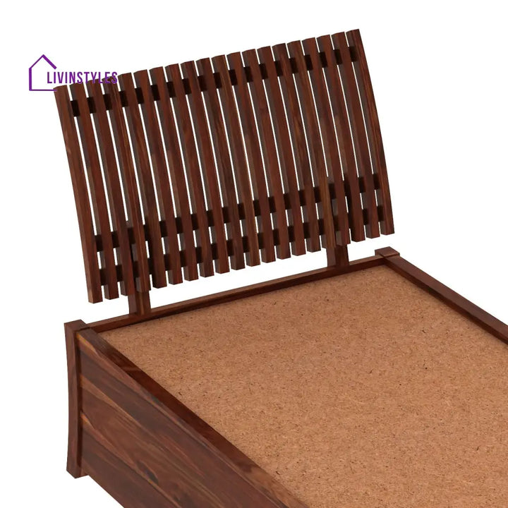Adela Solid Sheesham Wood Single Bed With Drawer Storage (Natural Finish) Bed