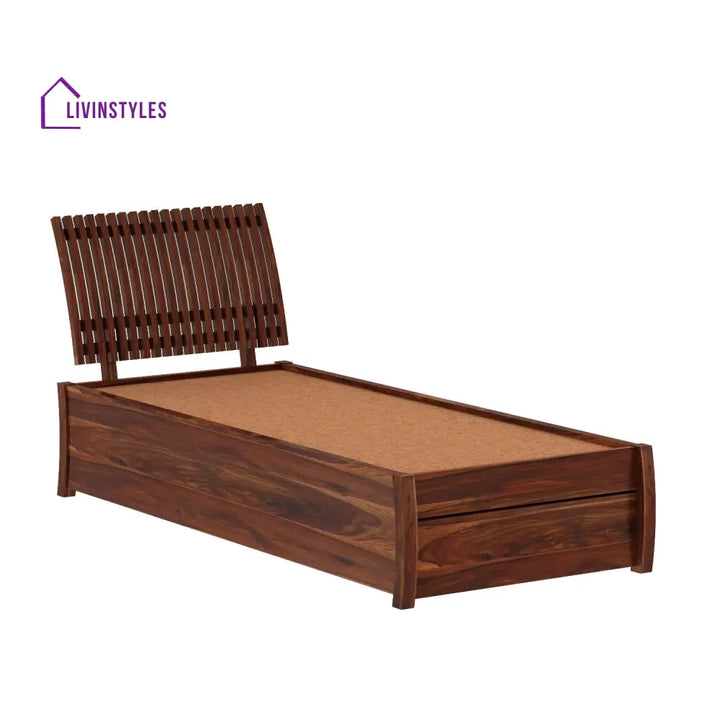 Adela Solid Sheesham Wood Single Bed With Drawer Storage (Natural Finish) Bed