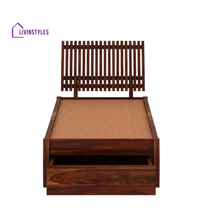 Adela Solid Sheesham Wood Single Bed With Drawer Storage (Natural Finish) Bed