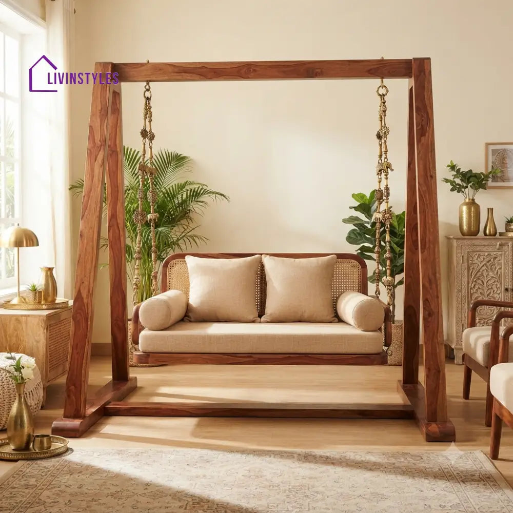 Adèle 2 Seater Wooden Swing for Home | Wooden Jhula for home