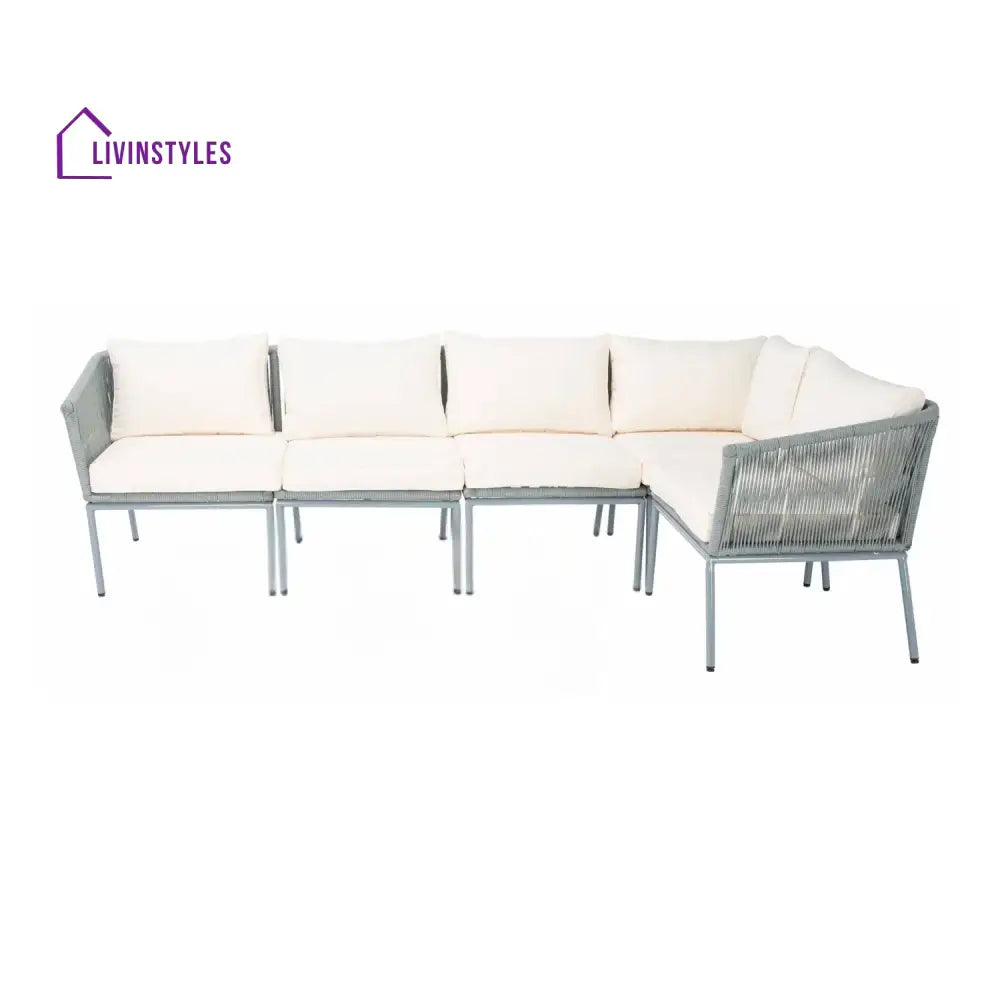 Adele Outdoor Grey Rope L-Shape All Weather Sectional Sofa Set - Sofa Set