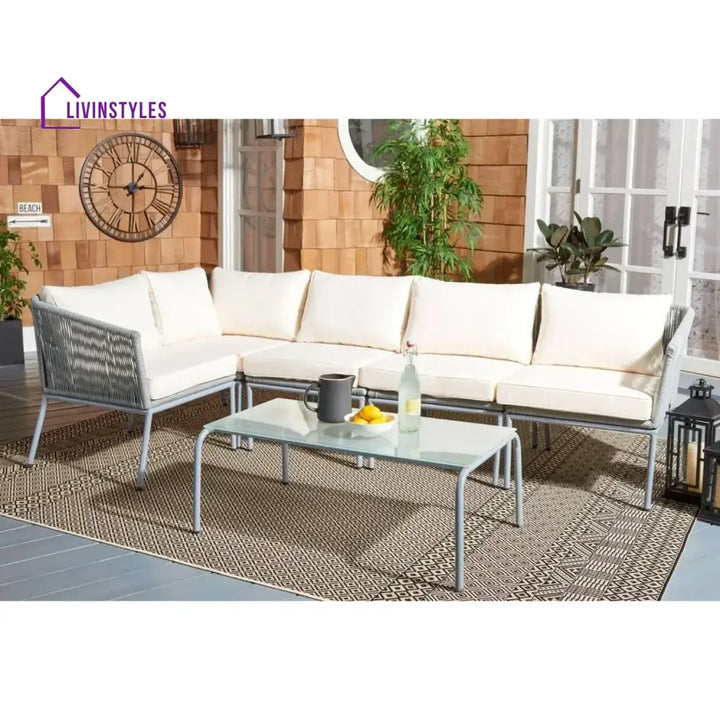 Adele Outdoor Grey Rope L-Shape All Weather Sectional Sofa Set - Sofa Set