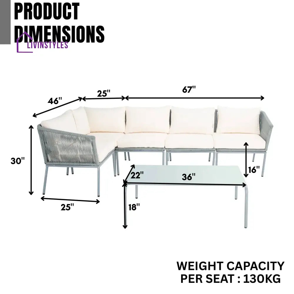 Adele Outdoor Grey Rope L-Shape All Weather Sectional Sofa Set - Sofa Set