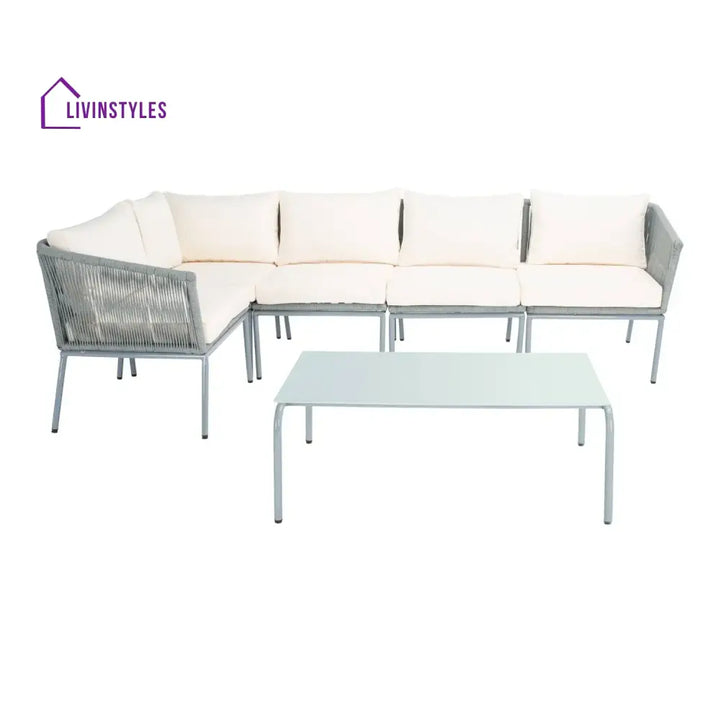 Adele Outdoor Grey Rope L-Shape All Weather Sectional Sofa Set - Sofa Set