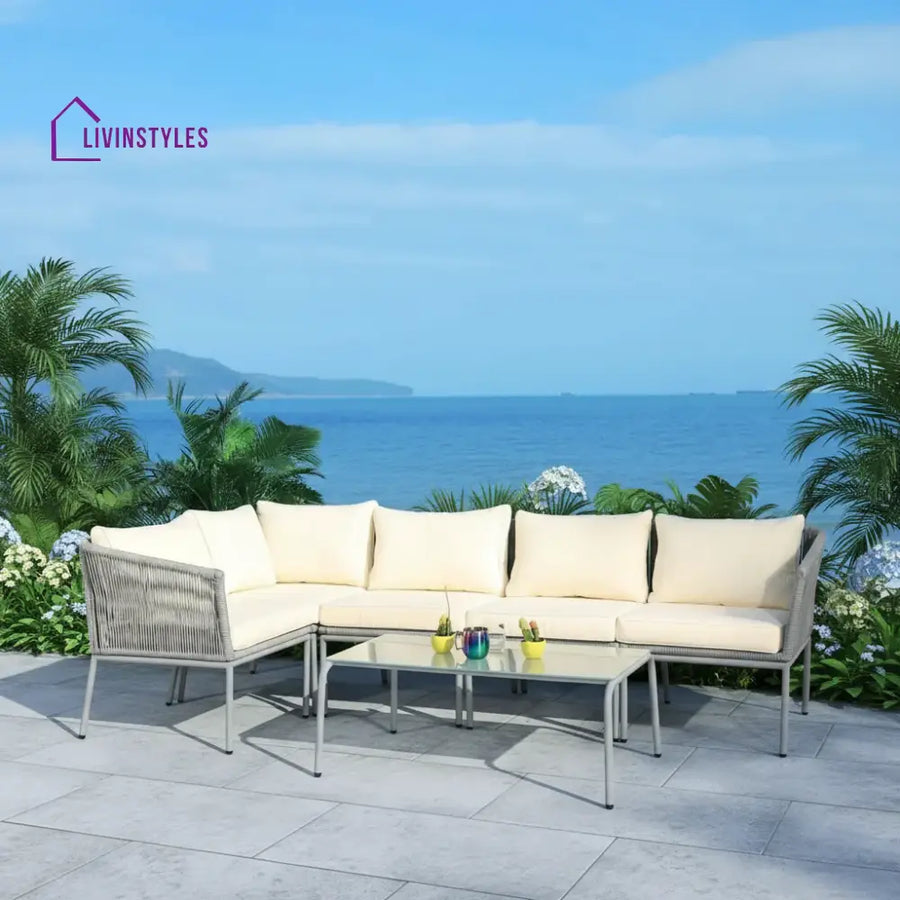 Adele Outdoor Grey Rope L-Shape All Weather Sectional Sofa Set - Sofa Set