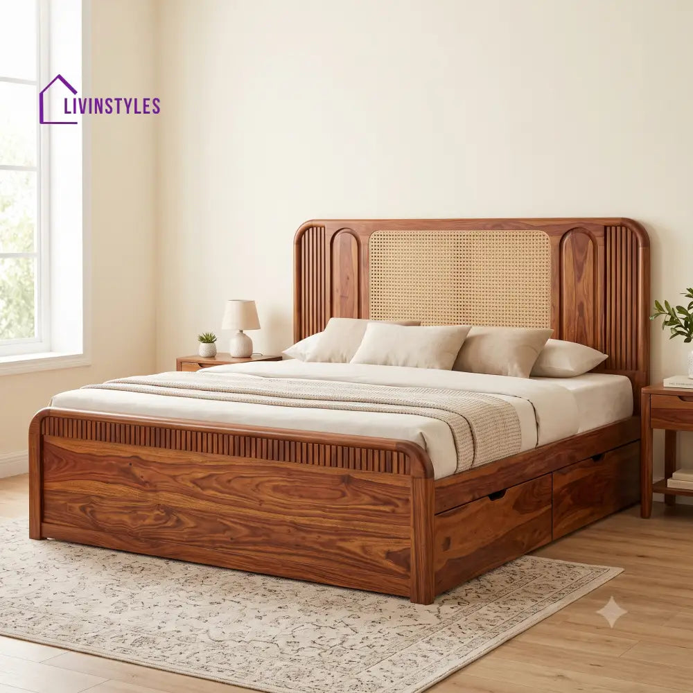 Adele Premium Wooden Bed with Drawer Storage | King Size Bed & Queen Size Bed Online