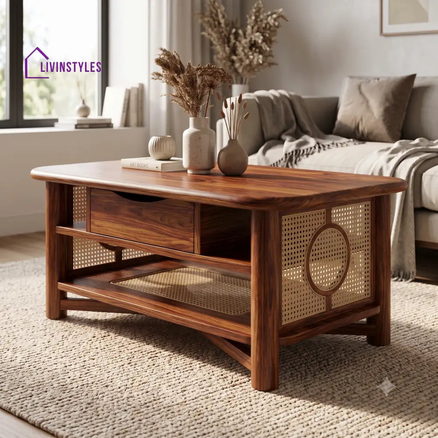 Adèle Wooden Coffee Table for Living Room | Tea Table | Teapoy | Center table