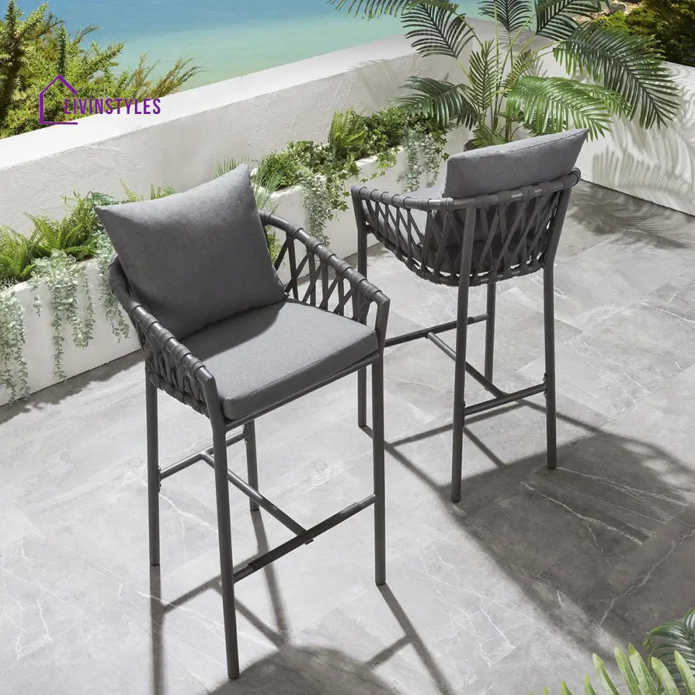 Adelina Outdoor Patio Bar Chair 2 Chairs For Balcony Braided & Rope - Grey - Bar Sets