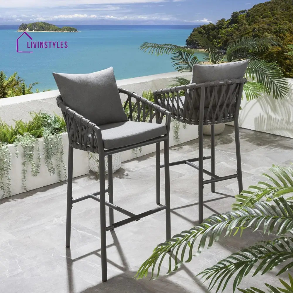 Adelina Outdoor Patio Bar Chair 2 Chairs For Balcony Braided & Rope - Bar Sets