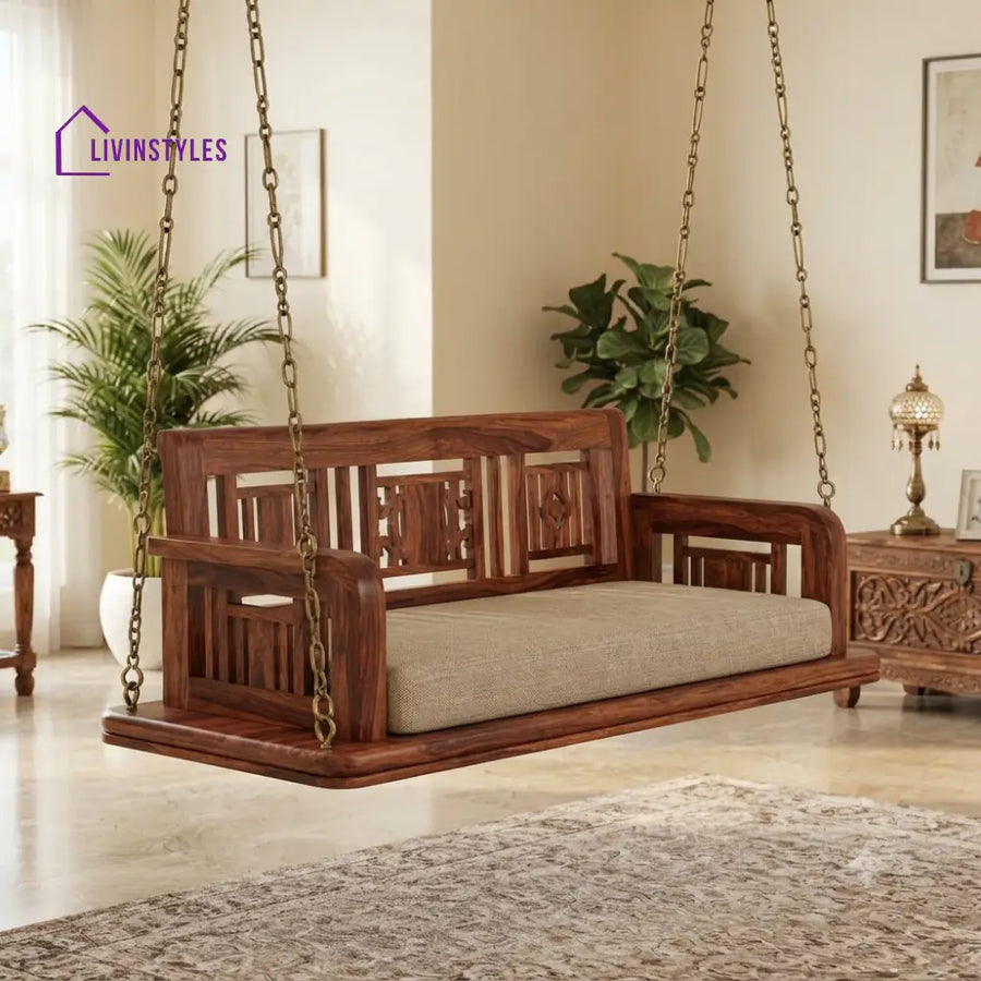 Adeline 2 Seater Wooden Swing for Home | Wooden Jhula for home