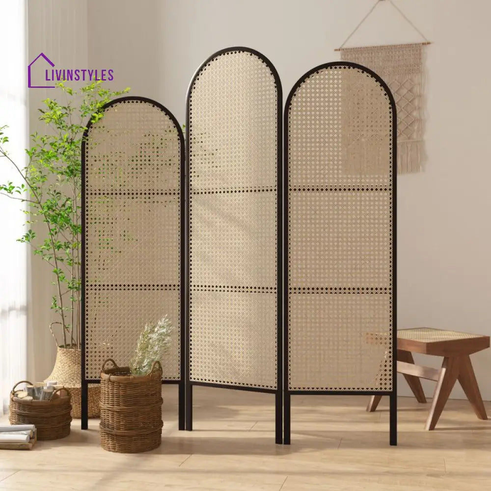 Adeline Wooden and Cane Weaving Room Partition for Living Room