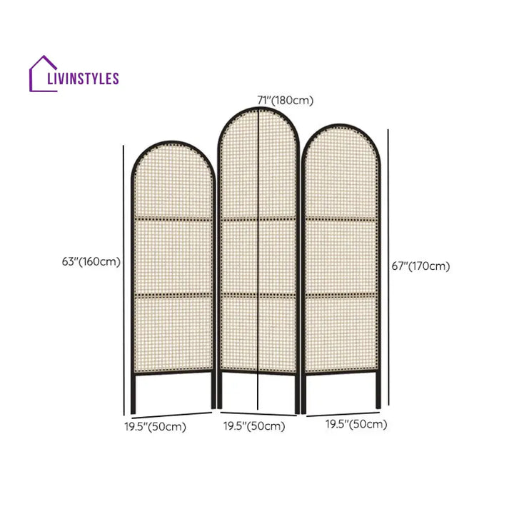 Adeline Wooden and Cane Weaving Room Partition for Living Room
