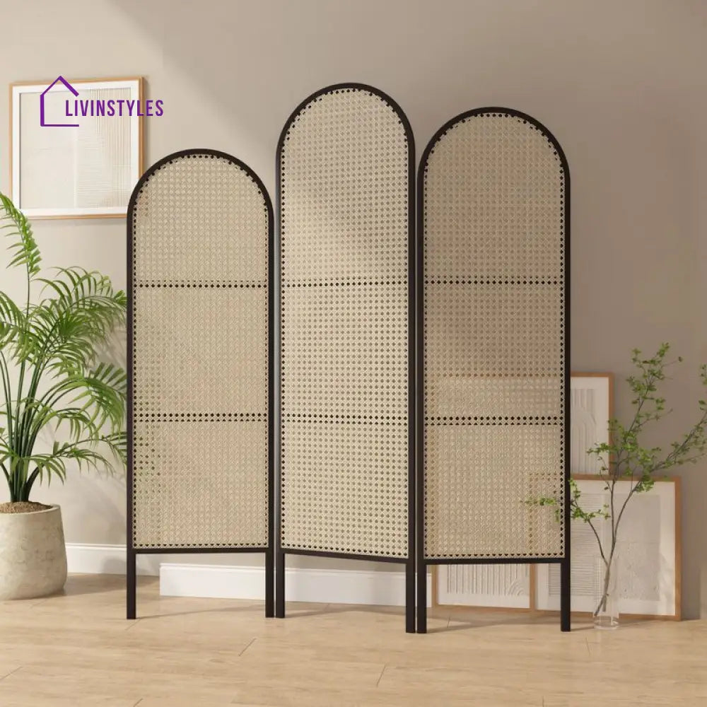Adeline Wooden and Cane Weaving Room Partition for Living Room