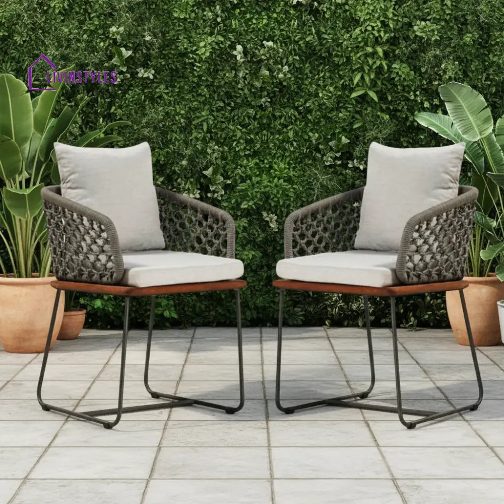 Adelyn Outdoor Rope 2-Piece Patio Chairs With Wooden Base - Patio Chairs