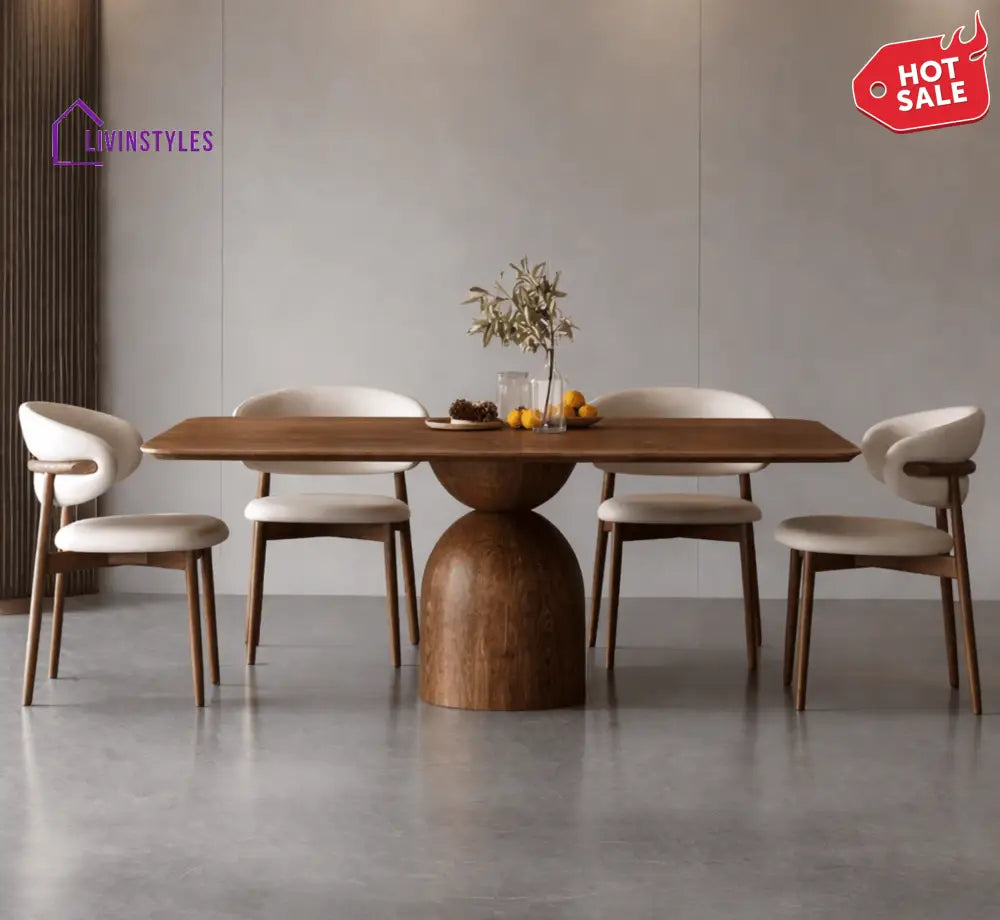 Adhira Marble - Top and Solid Wood Frame Dining Table Set - Dining Set