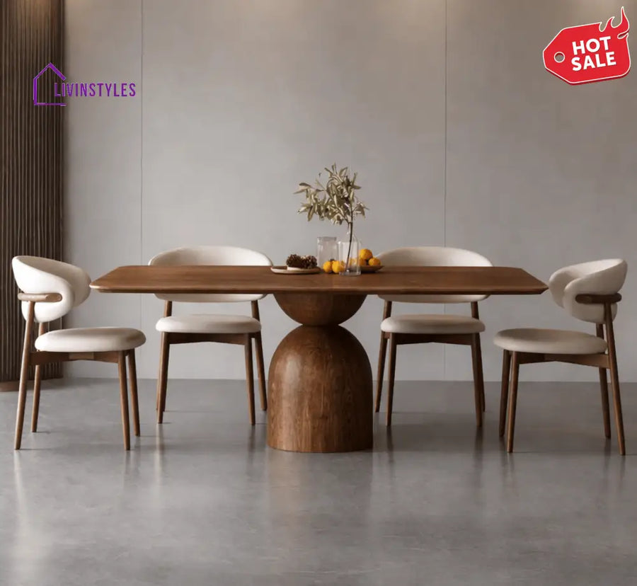Adhira Marble - Top and Solid Wood Frame Dining Table Set - Dining Set