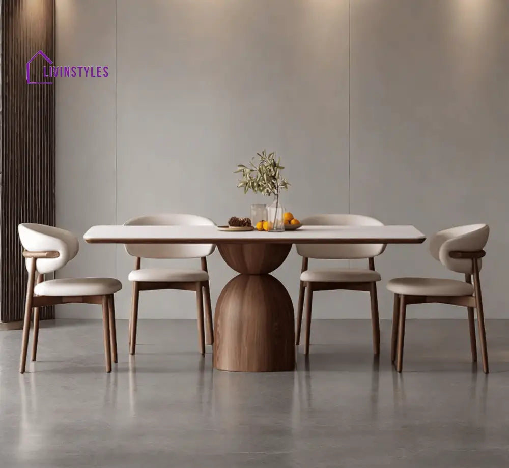 Adhira Marble - Top and Solid Wood Frame Dining Table Set - Dining Set