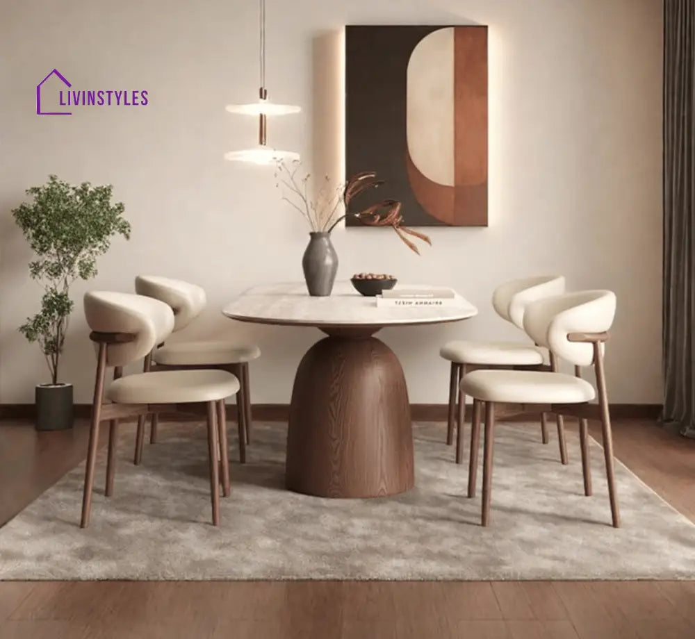 Adhira Marble - Top and Solid Wood Frame Dining Table Set - Dining Set