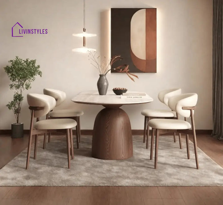 Adhira Marble - Top and Solid Wood Frame Dining Table Set - Dining Set