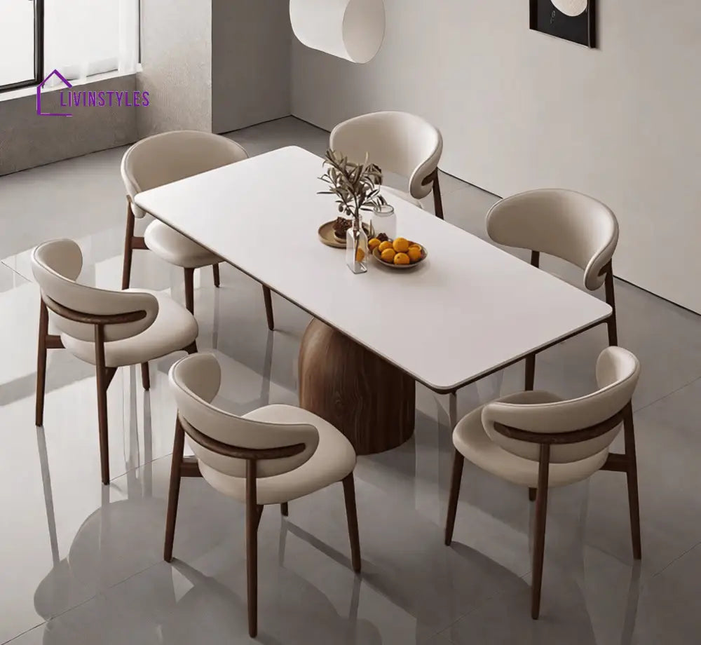 Adhira Marble - Top and Solid Wood Frame Dining Table Set - Dining Set