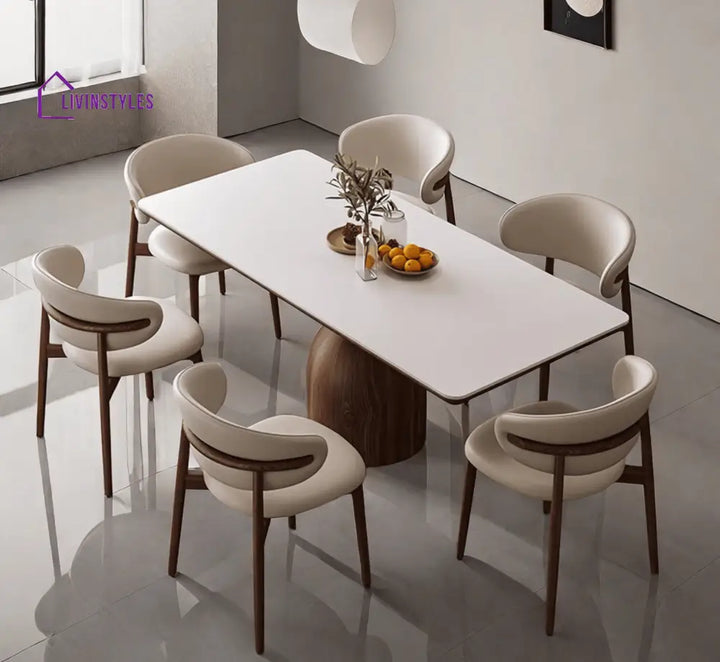 Adhira Marble - Top and Solid Wood Frame Dining Table Set - Dining Set