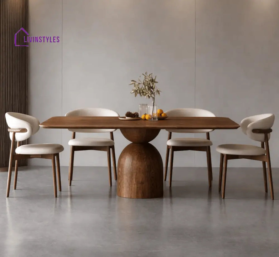 Adhira Marble - Top and Solid Wood Frame Dining Table Set - Dining Set