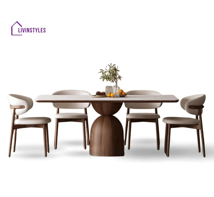 Adhira Marble - Top and Solid Wood Frame Dining Table Set - Dining Set